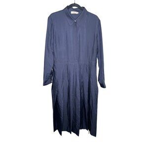 Tory Burch Navy Blue Silk Long Sleeve Shirt Dress Size 14